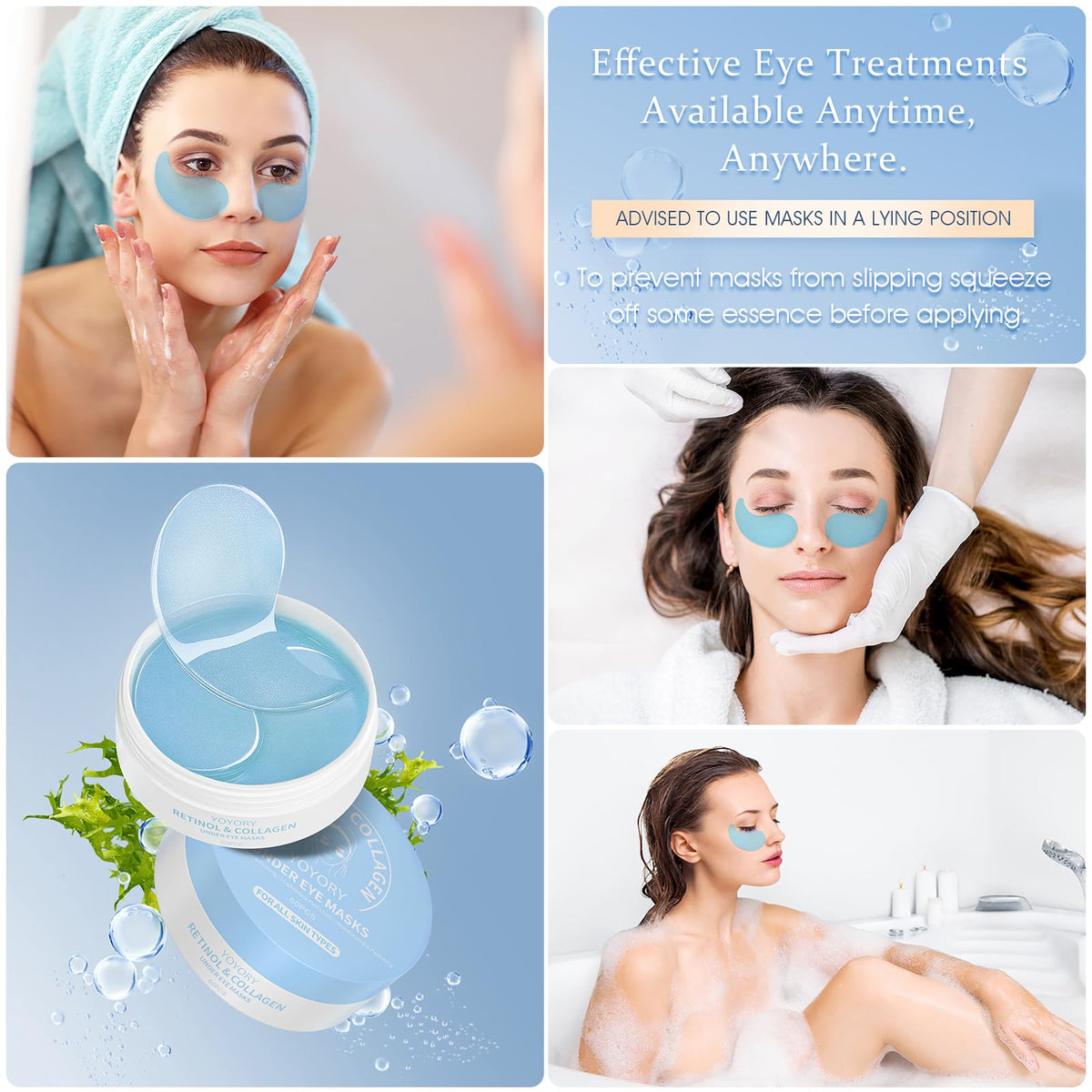 YOYORY Under Eye Patches for Dark Circles & Puffy Eyes - Collagen & Hyaluronic Acid Eye Mask - Anti-Aging & Cooling Treatment (60 Pcs, Blue)