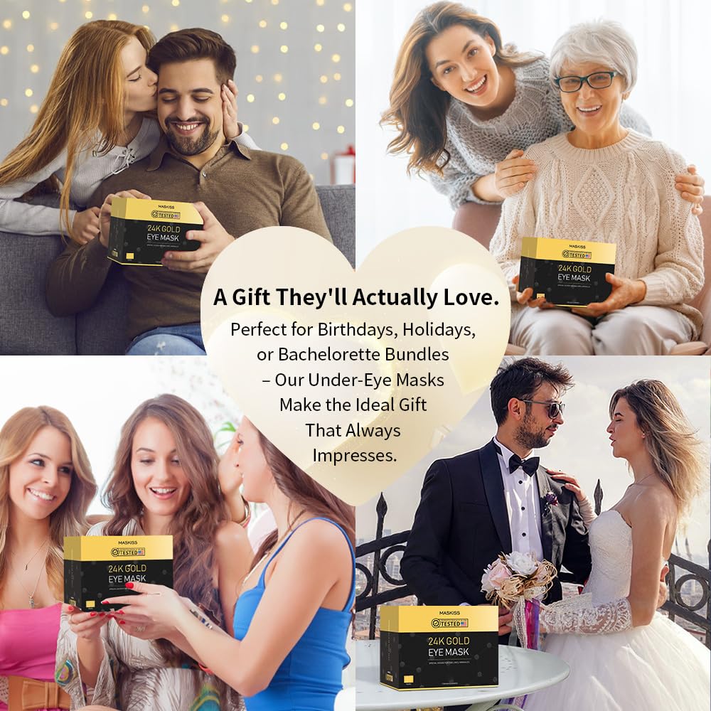 Maskiss 24k Gold Under Eye Patches (8 Pairs) - Mini Sampler Pack Collagen & Gold Eye Mask for Dark Circles & Puffiness