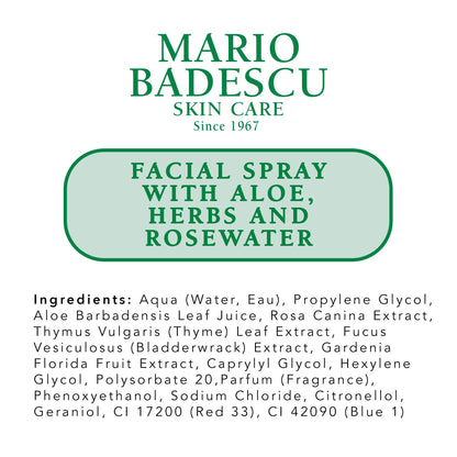 Mario Badescu Facial Spray with Aloe, Herbs and Rose Water for All Skin Types, Face Mist that Hydrates, Rejuvenates & Clarifies, 8 & 4 FL OZ Combo