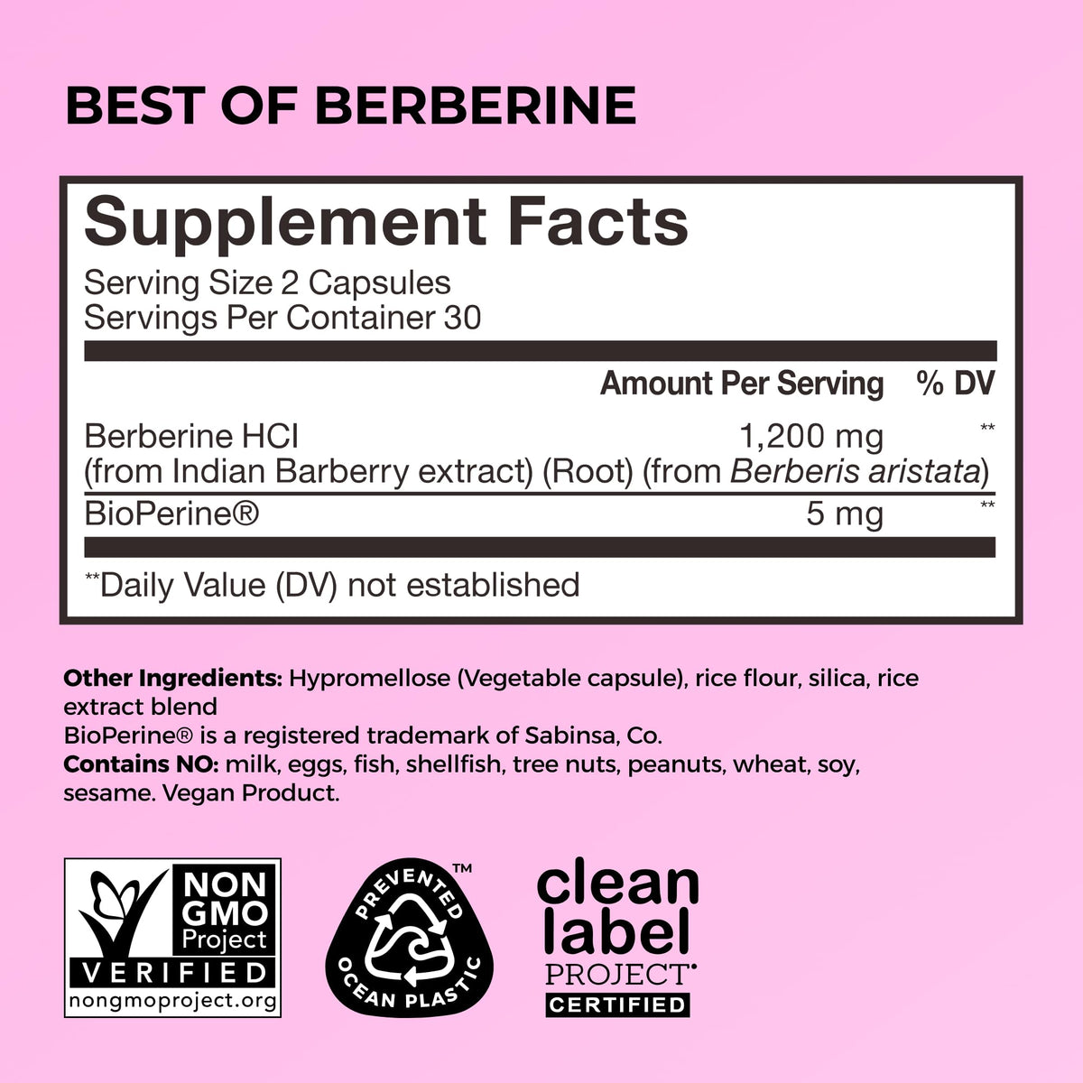 HUM Best of Berberine Supplement 1200mg, Pure Potency for Metabolic Wellness, Gut Health, Pure Berberine Supplements Enhanced with BioPerine for Maximum Absorption, 60 Capsules