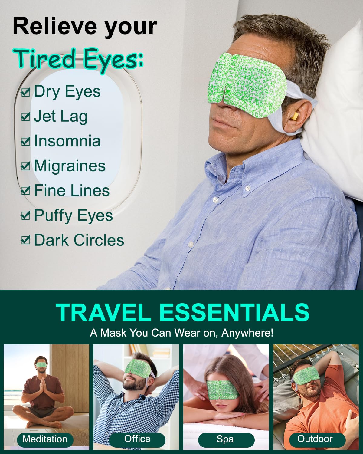 16-Pack Steam Eye Masks for Dry Eyes - Self-Heating Warm Compress for Eye Fatigue & Puffiness - Disposable Travel Essentials - Unscented Spa Relaxation Gift Set