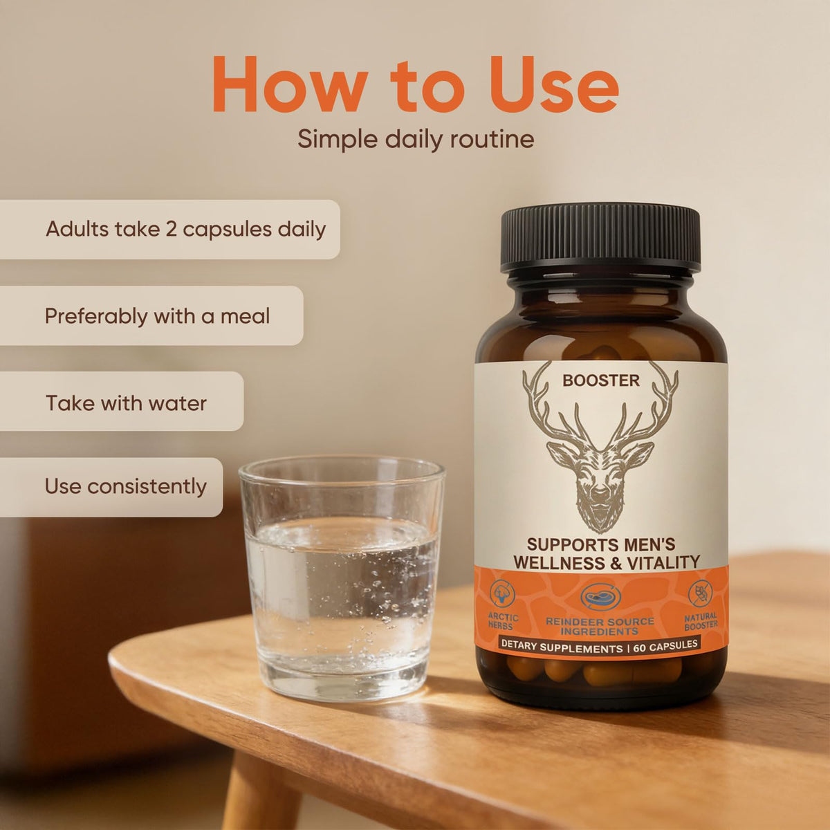 Men’s Vitality Supplement Arctic Herbal & Reindeer Nutrient Blend - Energy, Endurance & Wellness Support - 60 Capsules