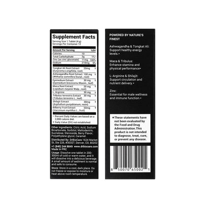 DrBioCare Peak Mode Core Vitality 7-in-1 Effervescent Tablets for Men - Tongkat Ali, Maca, L-Arginine & Ashwagandha - Stamina, Drive & Performance Support (Berry Flavor, 12 Tablets)