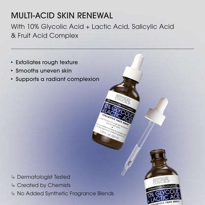 Advanced Clinicals 10% Glycolic Acid Serum - Triple Acid Exfoliant (52ml)
