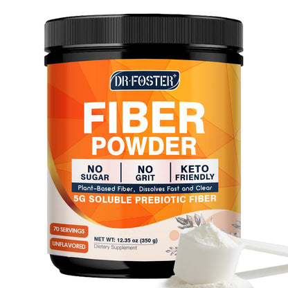 DRFOSTER Prebiotic Fiber Powder Unflavored - Soluble Fiber Supplement with Acacia Fiber & Inulin Powder for Digestive Health and Regularity - 5g Per Scoop, 70 Servings - Gluten & Sugar Free, Vegan