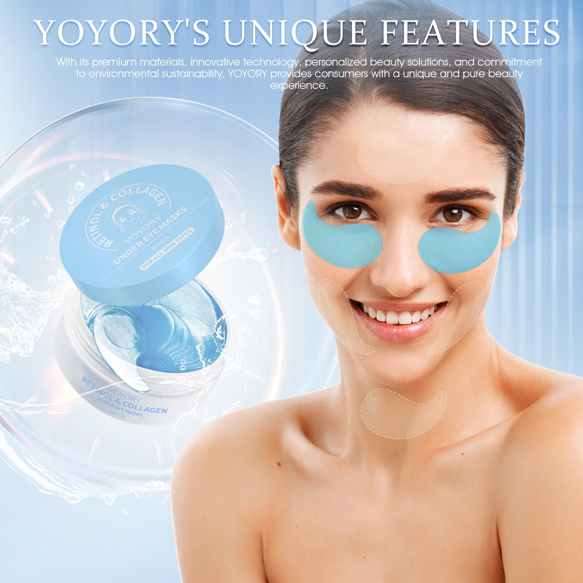 YOYORY Under Eye Patches for Dark Circles & Puffy Eyes - Collagen & Hyaluronic Acid Eye Mask - Anti-Aging & Cooling Treatment (60 Pcs, Blue)
