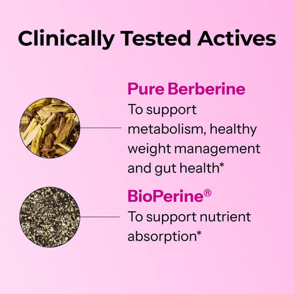 HUM Best of Berberine Supplement 1200mg, Pure Potency for Metabolic Wellness, Gut Health, Pure Berberine Supplements Enhanced with BioPerine for Maximum Absorption, 60 Capsules