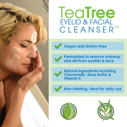 EYEECO Gentle Tea Tree Oil Foaming Facial Cleanser - 1.6oz - Non-Irritating Eyelid Cleanser & Face Wash with Tea Tree, Chamomile & Shea Butter