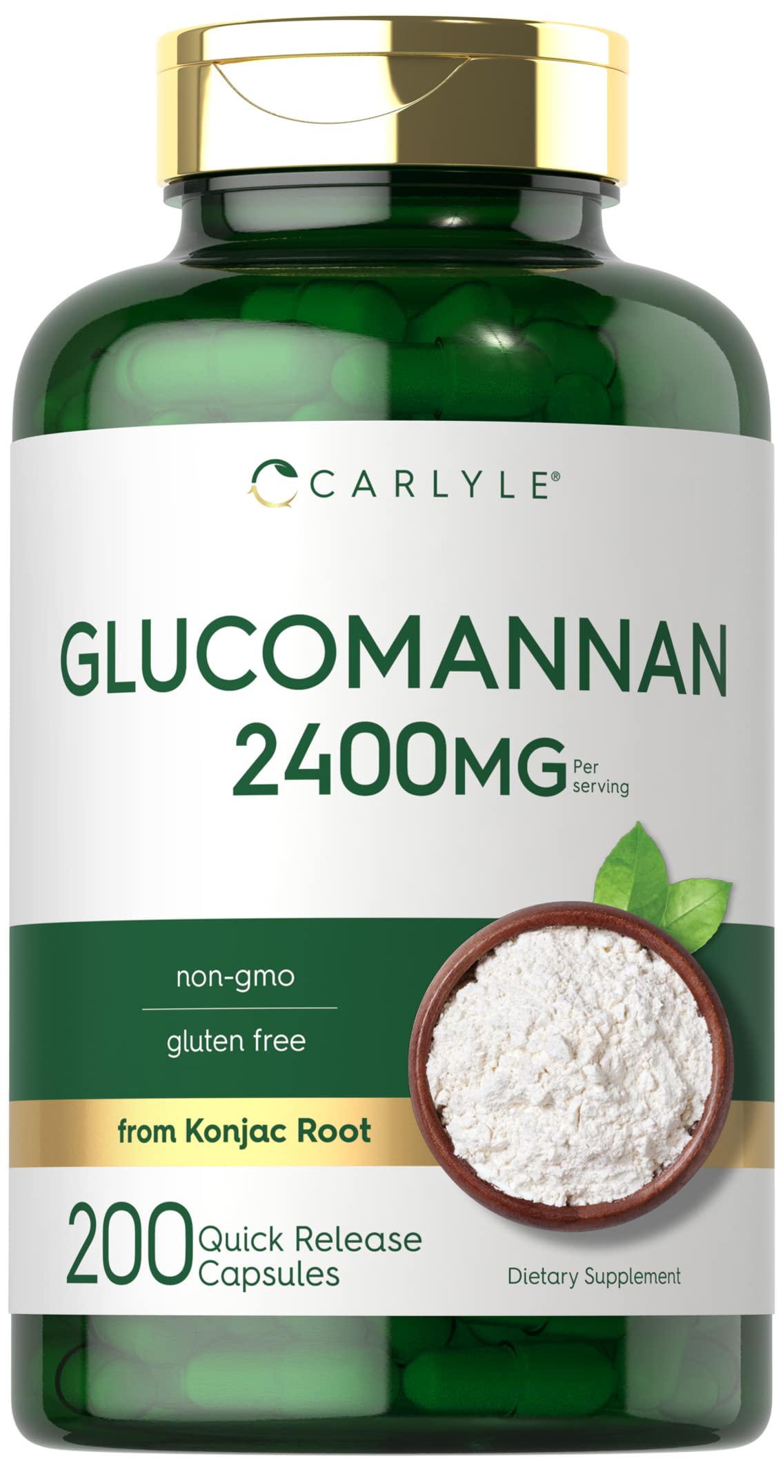 Carlyle Glucomannan Capsules - 200 Count - from Konjac Root - Soluble Fiber Pills - Non-GMO, Gluten Free Supplement