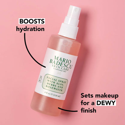 Mario Badescu Facial Spray with Aloe, Herbs and Rose Water for All Skin Types, Face Mist that Hydrates, Rejuvenates & Clarifies, 8 FL OZ