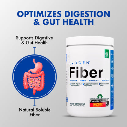 Evogen Fiber - Premium Fiber Powder Supplement - No Bloat, Constipation & Gut Health Support - Natural Raspberry Lemonade - 30 Servings
