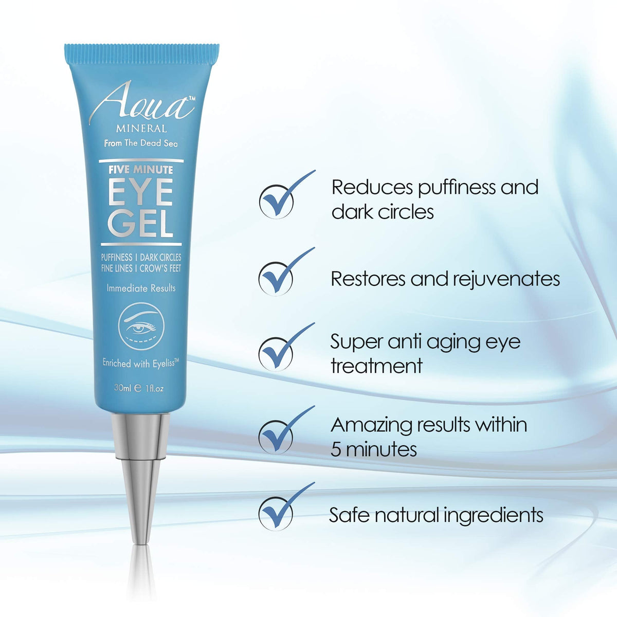 Aqua Mineral Puffy Eye Gel - 30ml (1 oz) - Instant Results Rapid Reduction Eye Gel with Green Tea Extract