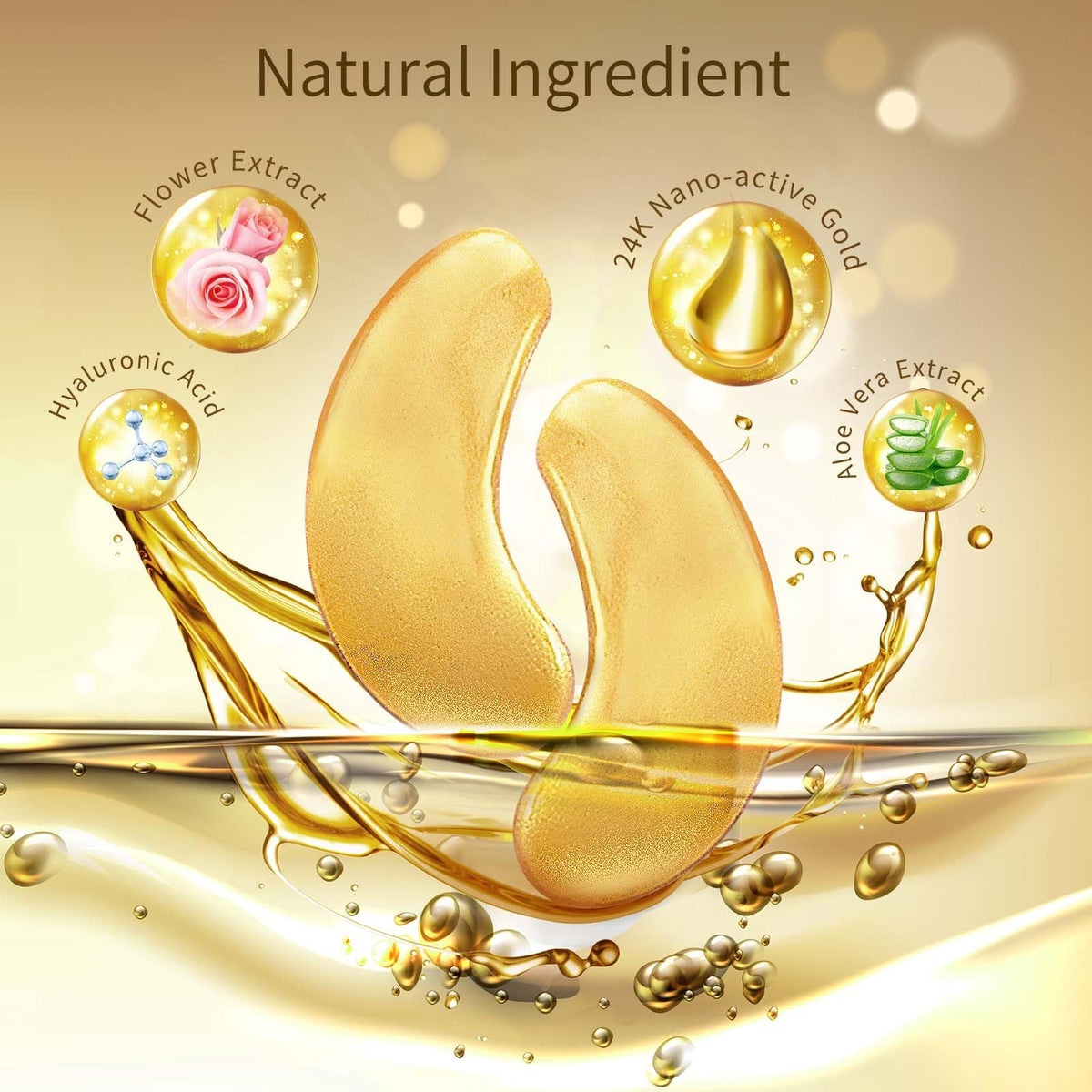 24K Gold, Rose & Aloe Vera Under Eye Patches - 20 Pairs - Multi-Treatment Eye Masks for Dark Circles, Puffiness & Wrinkles