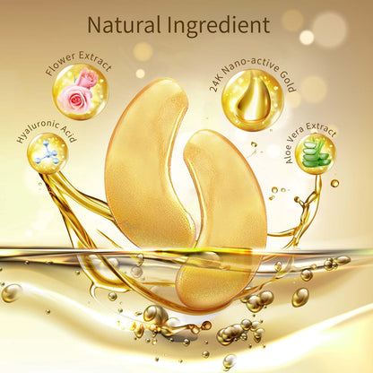 24K Gold, Rose & Aloe Vera Under Eye Patches - 20 Pairs - Multi-Treatment Eye Masks for Dark Circles, Puffiness & Wrinkles