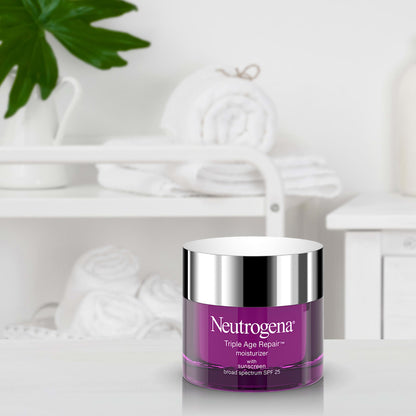 Neutrogena Triple Age Repair Face Moisturizer - with Hexinol Technology & Vitamin C, Anti-Wrinkle Face Cream with SPF 25, Visibly Reduces Wrinkles & Firms Skin, 1.7 oz