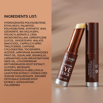 VELAMO Advanced Caffeine Eye Stick - Energizing & Hydrating Under Eye Balm for Dark Circles & Puffiness - Portable Travel Eye Treatment (0.1 oz / 3g)