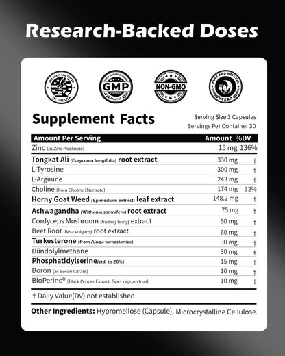 Testosterone Booster for Men - Ashwagandha, DIM, Turkesterone & Tongkat Ali - Energy, Strength & Performance Support Supplement - PickYouth Synergy-T (90 Capsules)