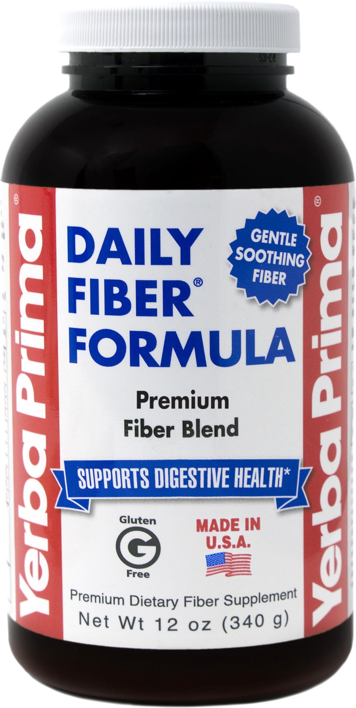 Yerba Prima Daily Fiber Formula Powder - 12 oz - Digestive Support Supplement - Soluble & Insoluble Dietary Fiber Supplement - Vegan, Non-GMO, Gluten-Free