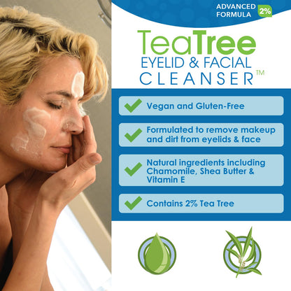 EyeEco Advanced Tea Tree Eyelid and Facial Cleanser - 50mL - Non-Irritating Eyelash & Eyelid Cleanser Soothes Irritation with Tea Tree, Vitamin E and Shea Butter
