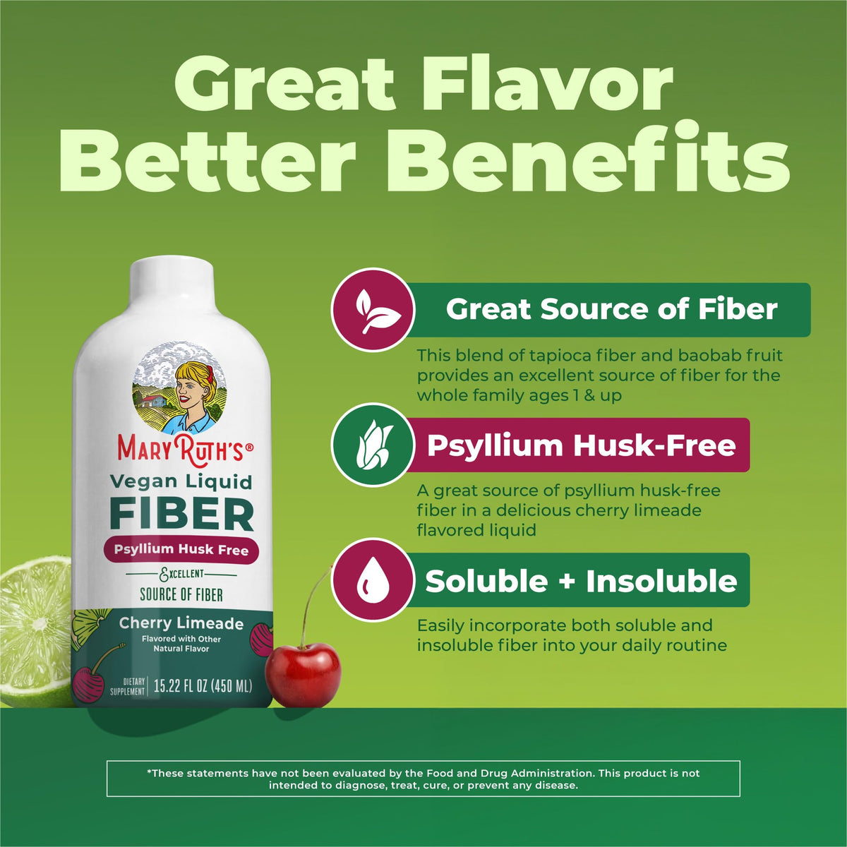 MARYRUTH'S Liquid Fiber for Ages 1+ - Up to 7g FiberSMART Tapioca Fiber Excellent Source - Baobab Fruit - Psyllium Husk Free - Vegan - Gluten Free - No Added Sugar - 15.22 oz