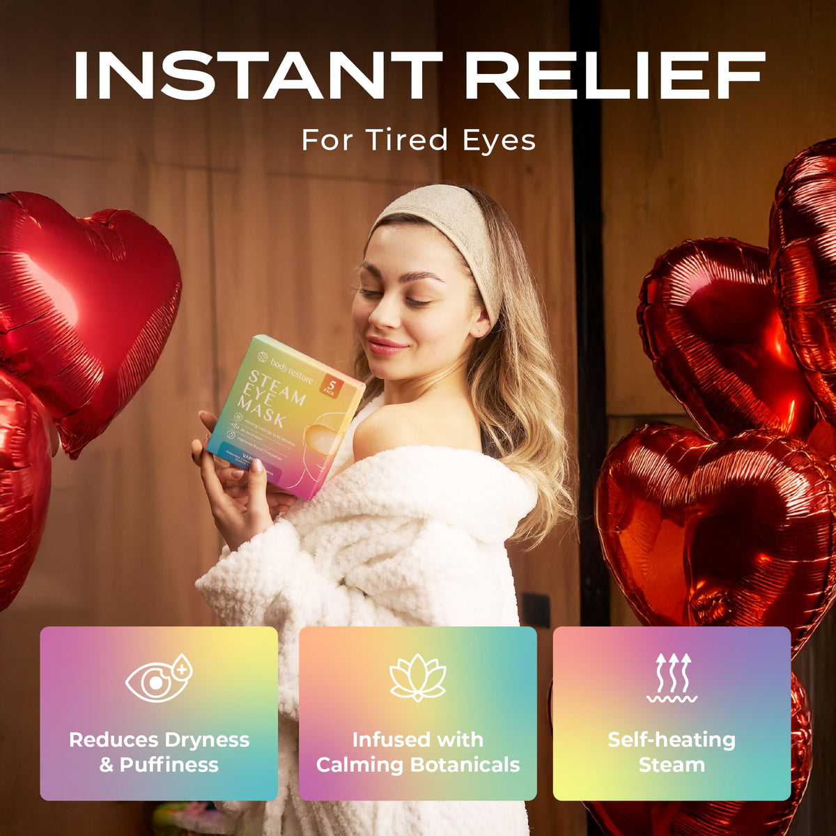 Body Restore Self-Heating Warm Compress Eye Mask - Variety Pack for Dry Eye & Stye Relief - Fast-Heating Disposable Eye Patch (5 Pack)