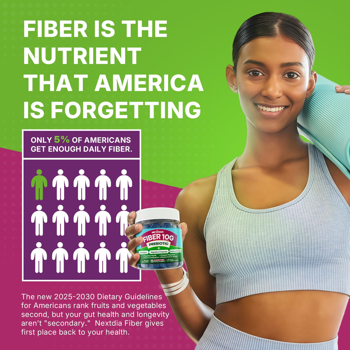 Fiber Gummies for Adults, GLP-1 Friendly 10g Prebiotic Fiber Supplement w/ Digestive Enzymes, Probiotics & 100mg Betaine for Digestive & Gut Health and Regulate Bowel Movement, Vegan, Sugar Free,120ct