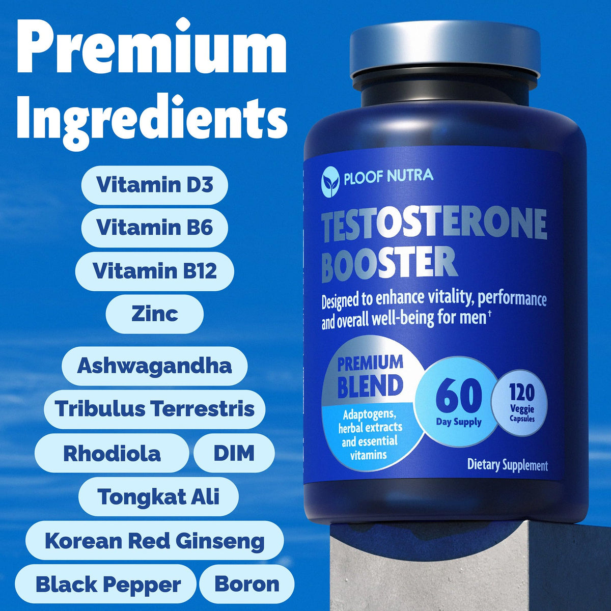 Testosterone Booster for Men - Natural Test Support for Energy, Strength & Muscle Performance - Ashwagandha, Tongkat Ali, Tribulus