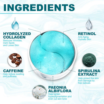 Retinol Collagen Under Eye Patches - Eye Masks for Puffy Eyes, Dark Circles & Wrinkles (60 Gel Pads)