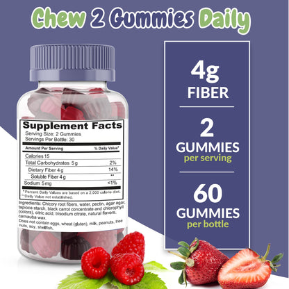 Health Supplied Mixed Berry Flavored Prebiotic Fiber Gummies - Supports Digestive System Gut Cleansing, Constipation Relief - Assists with Weight Loss Plan - Great Tasting and Easy to Swallow