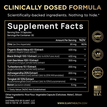 ULTRA MALE Premium Testosterone Booster for Men - with 100:1 Shilajit, Black Maca, Ashwagandha & Tongkat Ali - Libido, Energy & Strength Support