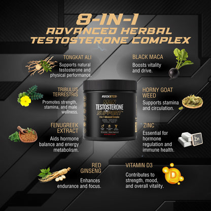 Testosterone Booster Gummies for Men - Energy, Stamina, Libido & Muscle Support Chews - RockSten Performance Supplement
