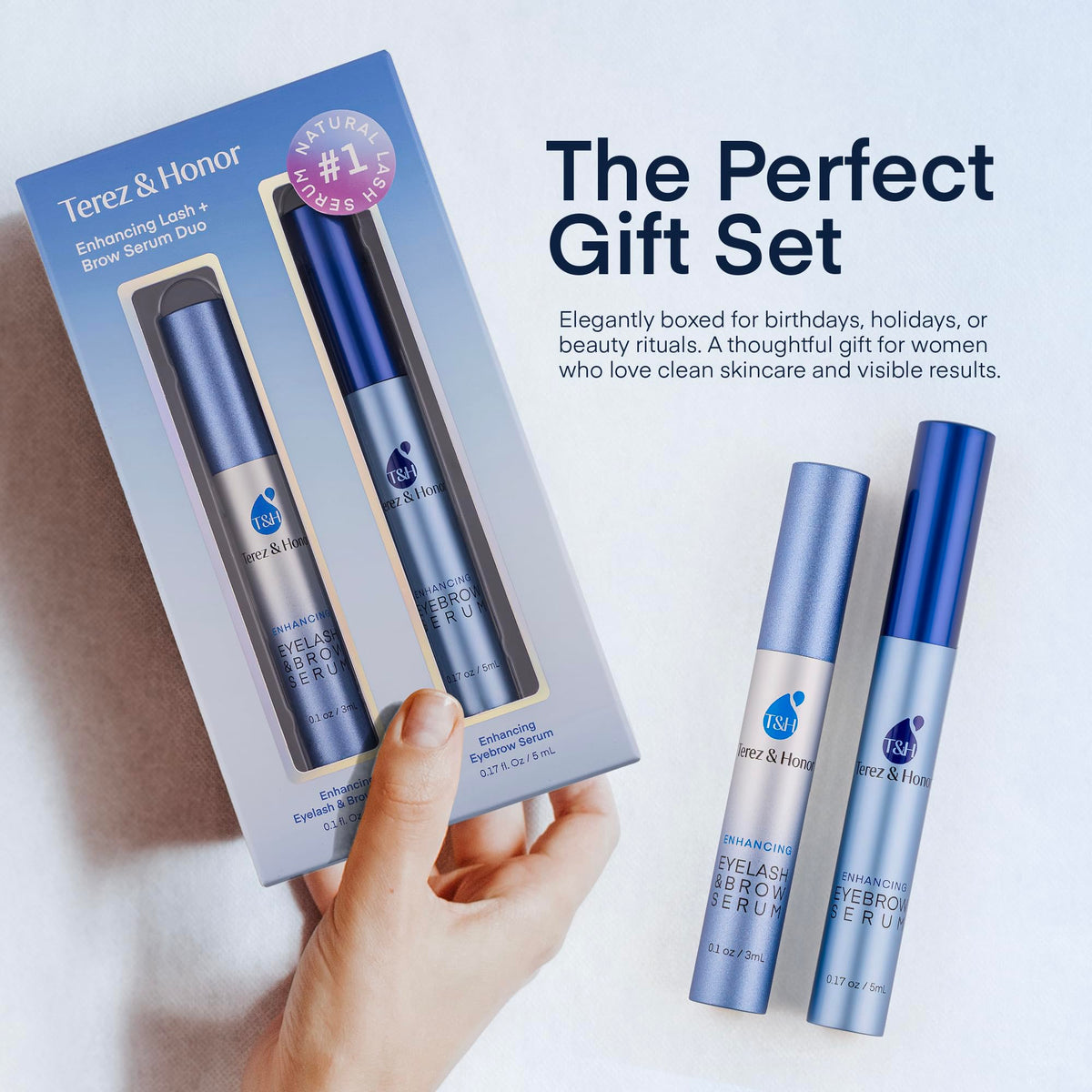 Terez & Honor Advanced Enhancing Eyelash and Eyebrow Serum (Duo Pack) - High-Potency Formula for Longer, Thicker Lashes & Fuller Brows