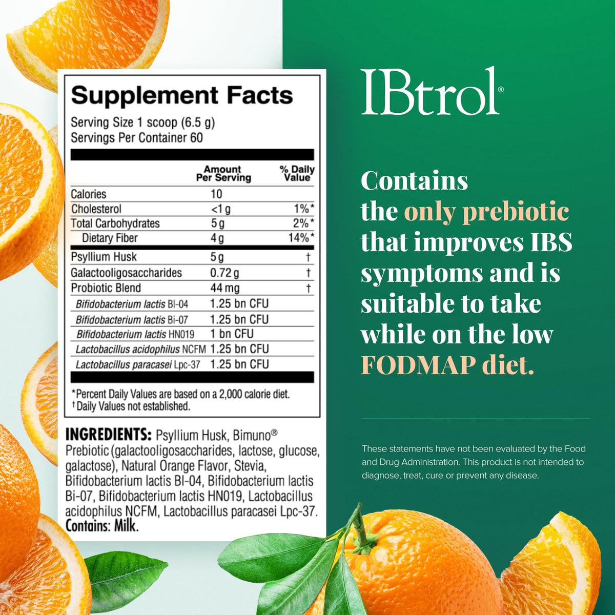 IBtrol 3–in–1 IBS Gut Health Supplement with Psyllium, Prebiotic and Probiotics, Manages IBS Symptoms, Gas, Bloating, Diarrhea, Constipation, Abdominal Pain 60 Servings (Natural Orange Flavor)