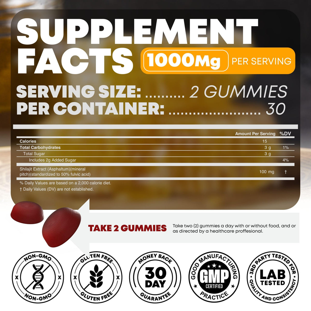Shilajit Gummies with Manuka Honey - Energy, Endurance & Recovery Support Supplement - Peak Revival (Mixed Berry, 60 Gummies)