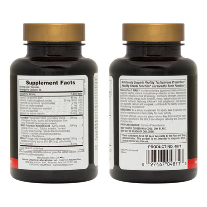 NaturesPlus T-Male Testosterone Support for Men - Ginseng, Rhodiola & FuranoMax 3 Pack (90 Servings)