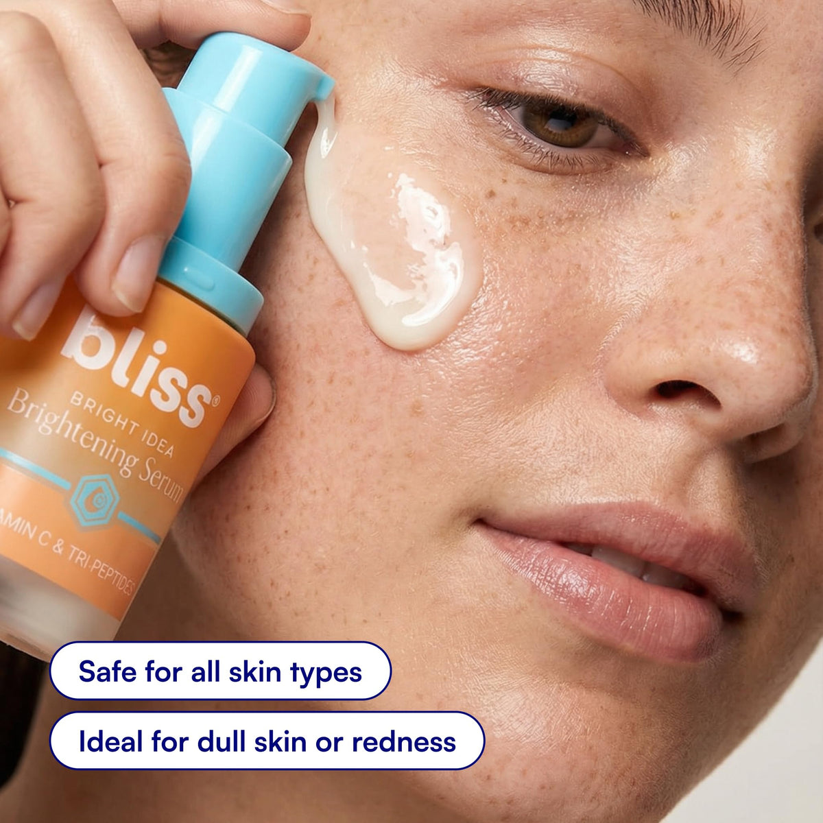Bliss Vitamin C + Tri-Peptide Face Serum - Stabilized Vitamin C with Collagen-Boosting Peptide - Brightening Serum for Dark Spots, Fine Lines & Firmness - Hyaluronic Acid, Green Tea - 1 fl oz