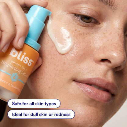 Bliss Vitamin C + Tri-Peptide Face Serum - Stabilized Vitamin C with Collagen-Boosting Peptide - Brightening Serum for Dark Spots, Fine Lines & Firmness - Hyaluronic Acid, Green Tea - 1 fl oz