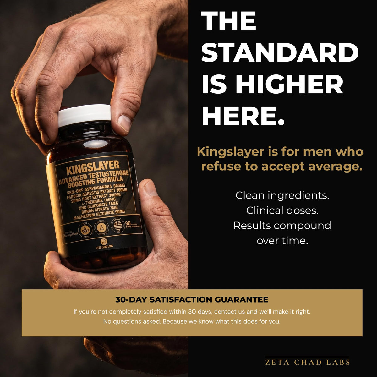 Zeta Chad Labs Kingslayer 7-in-1 Testosterone Booster for Men - KSM-66, Fadogia, Zinc, Boron, Magnesium - Muscle, Energy & Libido Support