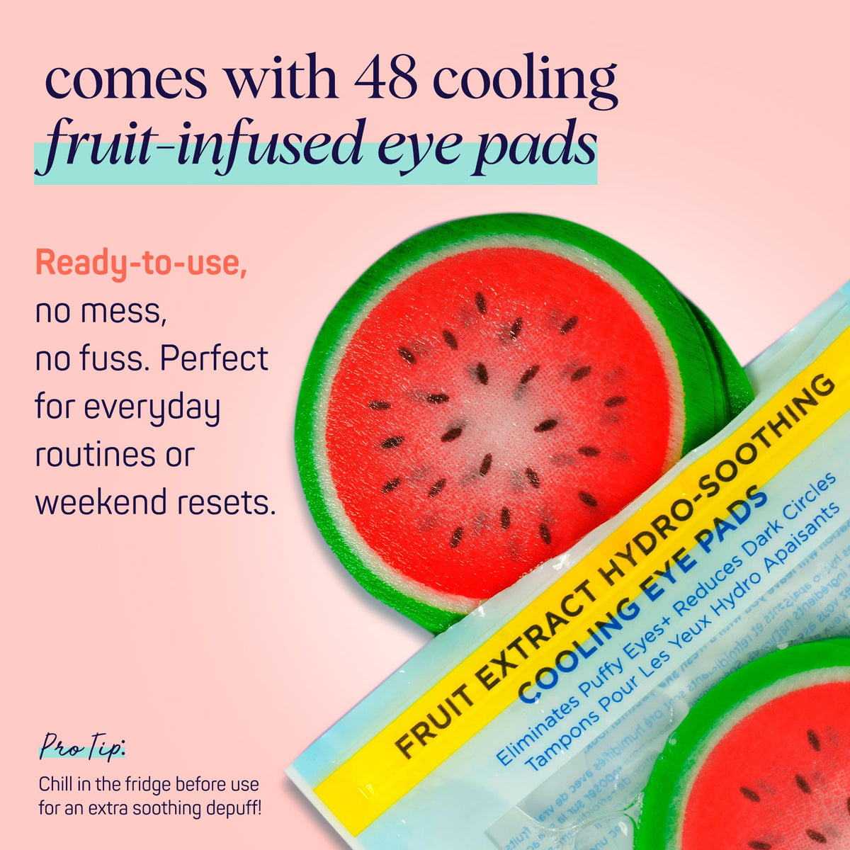 SpaLife Watermelon Cooling Eye Pads - 48 Hydrating Under Eye Patches for Puffiness, Dark Circles & Tired Eyes