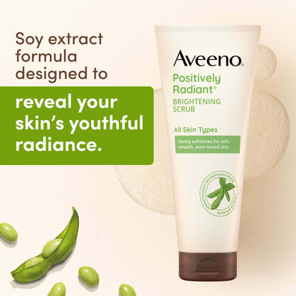 Aveeno Positively Radiant Skin Brightening Exfoliating Daily Facial Scrub, Gentle with Moisture-Rich Soy Extract, Helps Improve Skin Tone & Texture, Oil- & Soap-Free, Hypoallergenic, 5 oz