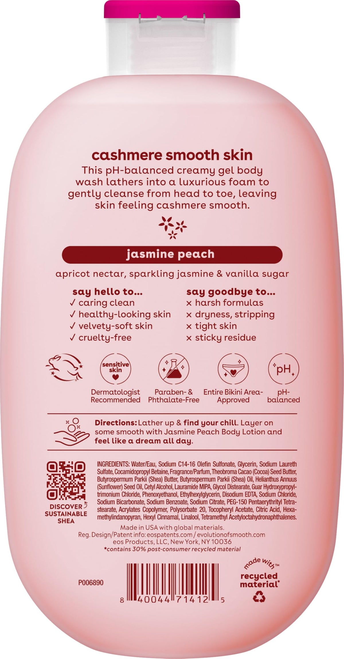 eos Cashmere Body Wash Jasmine Peach 16 fl oz - Moisturizing Creamy Gel with Shea Butter