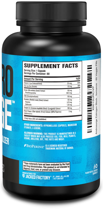Jacked Factory Androsurge Estrogen Blocker for Men - Tongkat Ali, DIM & Long Jack Testosterone Support Supplement - Muscle & Performance Booster (60 Count)