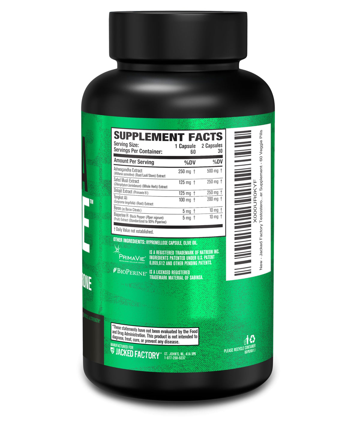 Testosterone Booster for Men - Tongkat Ali, Shilajit & Ashwagandha - Energy, Vitality & Muscle Growth Support Supplement - Jacked Factory PRIMASURGE (60 Veg Capsules)