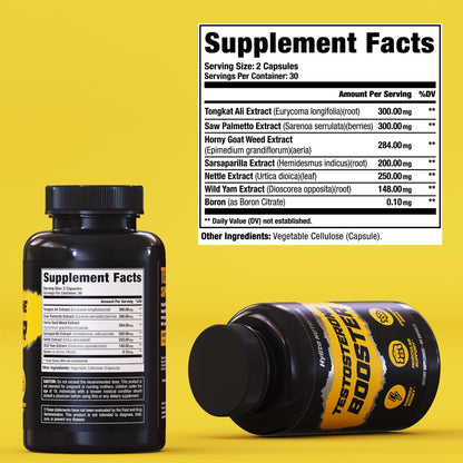 Testosterone Booster for Men - Muscle Growth, Strength, Stamina & Energy Support Supplement - Fast-Acting Blood Flow Formula (2 Pack)
