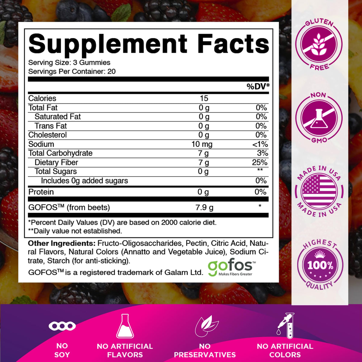 Vitamatic Prebiotic Fiber Gummies for Adults - 2 Pack (Total 120 Gummies) 7g Fiber per Serving - Extra Strength - Zero Sugar Added - Pectin-Based - Digestive Health & Regularity Support