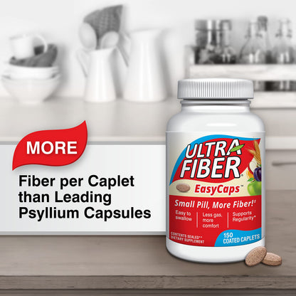 Ultra-Fiber Caplets - High-Fiber Supplement for Regularity - 48% More Fiber per Caplet - Soluble & Insoluble Fiber Blend - Easy-to-Swallow Coated Caplets - 150ct