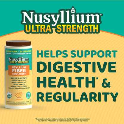 NuSyllium Ultra Psyllium Husk Powder, USDA Organic, Sugar Free Keto-Friendly Fiber Supplement, Promotes Digestive Health* Orange, 72 Servings