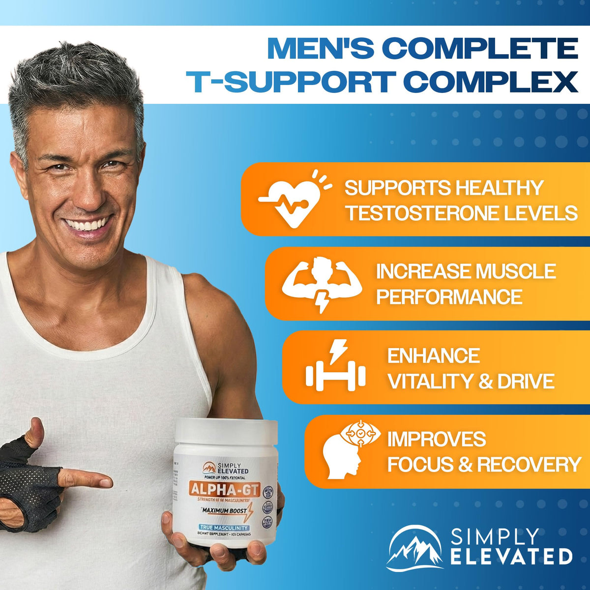 14-in-1 Testosterone Booster for Men - Ashwagandha, Tongkat Ali, Tribulus & Fenugreek - Energy, Drive & Confidence Support - Simply Elevated Alpha-GT (2500mg)