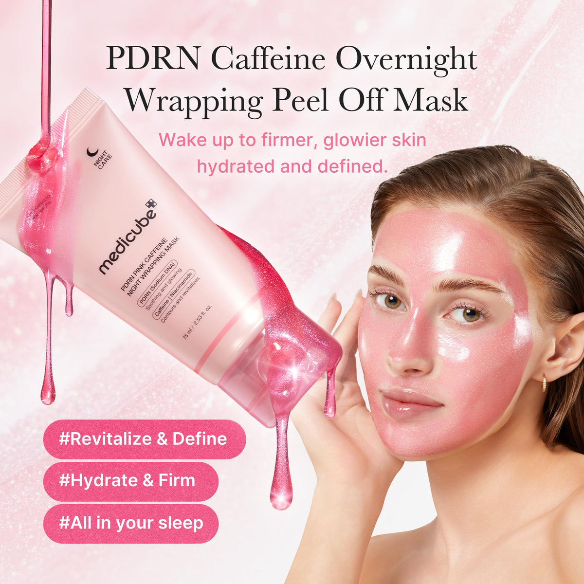 medicube Wrapping Mask PDRN Caffeine Overnight Peel Off Facial Mask - Firming, Depuffing & Hydration - Caffeine, Collagen For Refined, Glass Skin & Face Contour Support - Korean Skin Care, 2.53 fl.oz