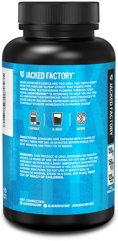 Jacked Factory Androsurge Estrogen Blocker for Men - Tongkat Ali, DIM & Rhodiola Vitality Support Supplement - 120 Count